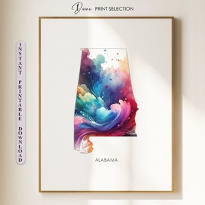Impression de carte de l'Alabama, art mural de l'Alabama, impression patriotique, carte des Etats-Unis, état des Etats-Unis, cadeau pour papa, décoration du 4 juillet, impression de carte personnalisée, oeuvre d'art
