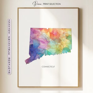 Art mural du Connecticut, impression de carte du Connecticut imprimable, carte CT de l'état des États-Unis, cadeau pour les couples, décoration d'Americano, impression de carte personnalisée, Connecticut