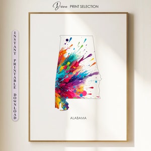 Impression de carte de l'Alabama, art mural patriotique, carte de l'État des États-Unis, art mural de l'Alabama, cadeau pour elle, décoration du 4 juillet, impression de carte personnalisée, décoration murale de l'état
