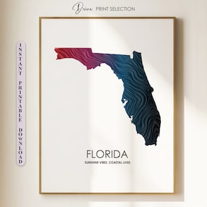 Florida kaart afdrukken Florida silhouet kaart afdrukbare Florida midden van de eeuw Art Florida Poster Florida Wall Art Home Office Decor afdrukbare kunst