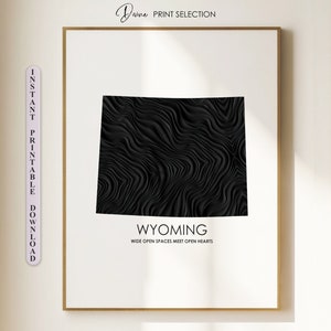 Impression de carte du Wyoming, carte de l'état des États-Unis, carte WY imprimable, cadeau d'art mural du Wyoming pour elle, décoration du 4 juillet, impression de carte personnalisée, décoration de carte du Wyoming