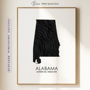 Carte de l'Alabama, impression imprimable, carte de l'AL, carte de l'état des États-Unis, art mural de l'Alabama, cadeau pour elle, décoration du 4 juillet, impression de carte personnalisée, peinture de carte de l'Alabama