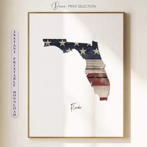 Florida State Map Print Florida Wall Art Amerikaanse vlag Patriottische Print USA Florida Kaart Poster Sterren en Strepen Rustiek Land Decor