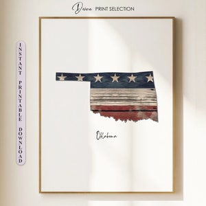 Oklahoma State Map Print Oklahoma Wall Art American Flag Patriotic Print USA Oklahoma Map Poster Stars And Stripes Rustic Country Decor