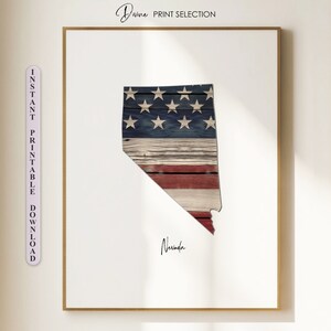 Nevada State kaart afdrukken Nevada Wall Art Amerikaanse vlag patriottische print USA Nevada kaart poster sterren en strepen rustiek land decor