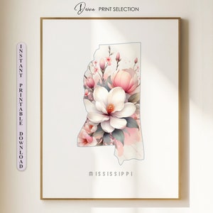 Impression de carte du Mississippi, affiche du Mississippi, art mural, décoration de salle de séjour, impression numérique d&#39;art floral, carte du Mississippi, cadeau pour des amis