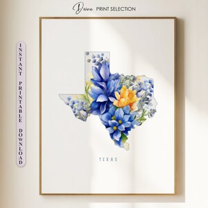 Texas Karte Druck Wandkunst Wohnzimmer Dekor Texas Karte Poster Digital druckbare Kunst Blumendruck Karte von Texas Geschenk für Sie