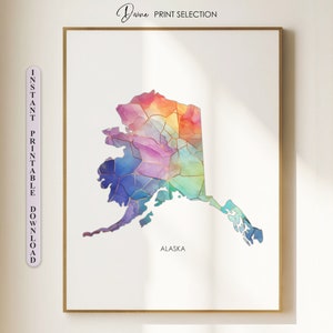 Alaska Karte Druck Kunstwerk Zustand Karte Dekor USA Zustand Karte Illustration Alaska Wand Kunst Drucke Benutzerdefinierte Zustandskarte Geschenk für Paare USA Karte Kunst