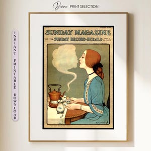 Vintage Magazine Cover Art Sunday Magazine Print Retro Print Women Portrait Poster Ads Printable Art Magazine Poster Old Magazine Cover