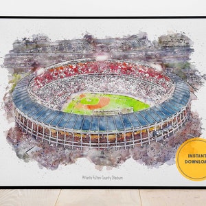 Atlanta Braves Poster, Atlanta Fulton County Stadium Print, Ballpark Wall Art, Baseball Mom Gift, Sports Bar Wall Decor, Gift for him