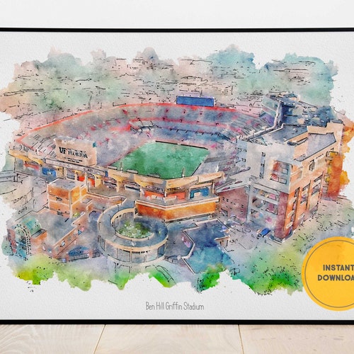 University of Florida Ben Hill Griffin Watercolor Stadium Etsy