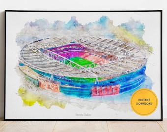 Arsenal Poster, Emirates Stadium Print, Wall Decor, Football Wall Art, Football Fan Gift, Groomsmen Gift