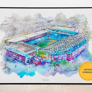 Aston Villa Poster, Villa Park Stadium Print, Soccer Poster, Wall Decor, Housewarming Gift, Groomsmen Gift