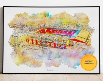 Sheffield United Poster, Bramall Lane Stadium Print, Football Wall Art, Soccer Poster, Groomsmen Gift, Anniversary gifts for Boyfriend