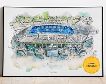 Manchester City-affisch, Man City-tryck, fotbollsinredning, utskrivbar väggkonst, present till honom, direktnedladdning, present till marskalkarna