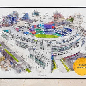 Póster de béisbol de los Nacionales de Washington, impresión del estadio del parque nacional, arte de pared imprimible, decoración de la pared deportiva, descarga instantánea, regalo para él