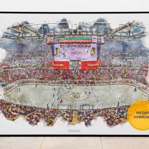 Chicago Blackhawks, United Center Print, Ice Hockey Wall Decor, Groomsmen Gift, Printable Wall Art, Instant Download