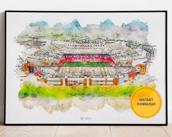 Impresión del Manchester United, póster de Old Trafford, póster del Man Utd, impresión de fútbol, arte del estadio de fútbol, regalo para papá, regalo para padrinos de boda