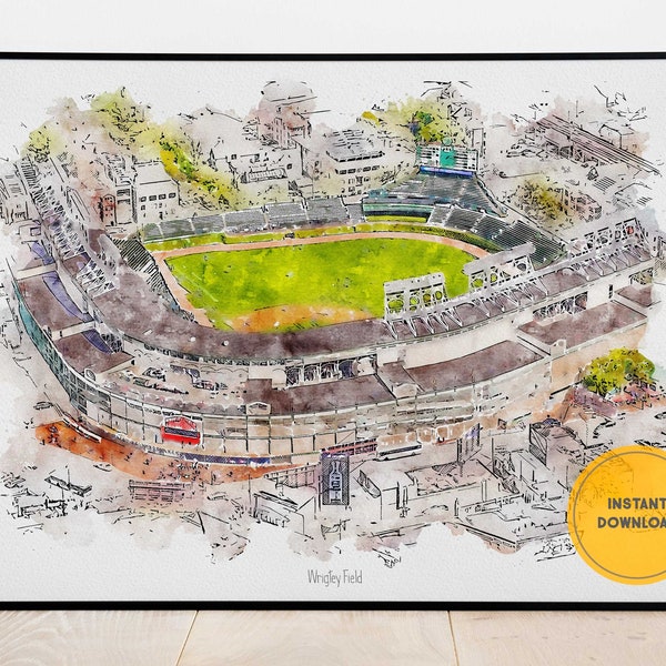 Chicago Cubs Baseball Print, Wrigley Field Ballpark Stadium Print, Printable Wall Art, Sports Wall Decor, Instant Download, Gift for Him
