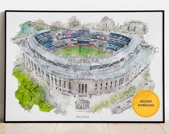 Yankee Stadium, New York Yankees Poster, Baseball Wall Art, Groomsmen Gift, Baseball Fan Gift, Instant Download