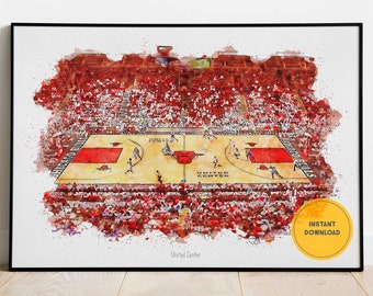 Chicago Bulls Poster, United Center Stadium Print, Chicago Wall Art, Basketball Lovers Print, Groomsmen Gift, Print Your Own Art