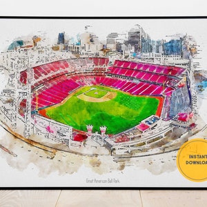 Cincinnati Reds Baseball Poster, Great American Ballpark Print, Printable Wall Art, Sports Wall Decor, Instant Download, Gift for Him