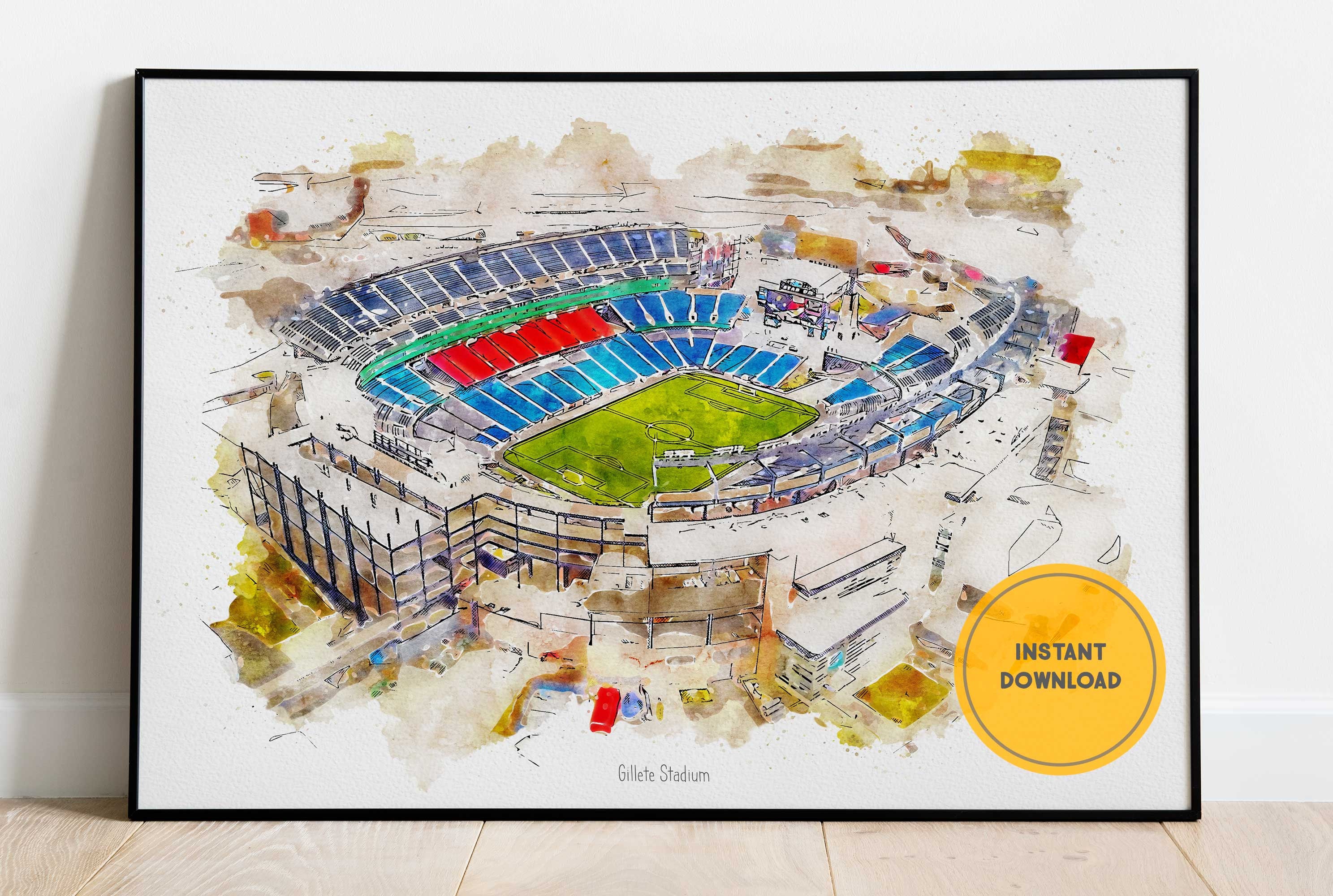 New England Revolution Poster, Gillette Stadium Print, Soccer Art Print, Man Cave Wall Art, Minimalist Watercolor Wall Decor