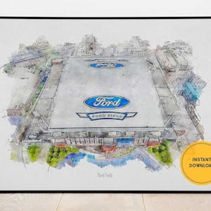 Detroit Lions Poster, Ford Field Stadium Print, Watercolour Wall Decor, Football Poster, Groomsmen Gift