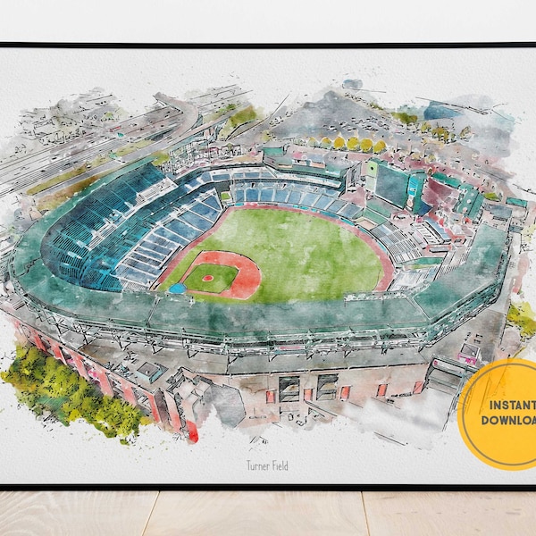 Atlanta Braves Turner Field Ballpark Poster, Turner Field 1997-2016, Baseball Mom Gift, Sports Bar Wall Decor, Instant Download