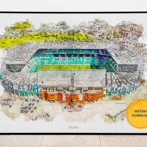 Celtic FC Poster, Celtic Park Stadium Print, Soccer Poster, Wall Decor, Printable Wall Art, Groomsmen Gift