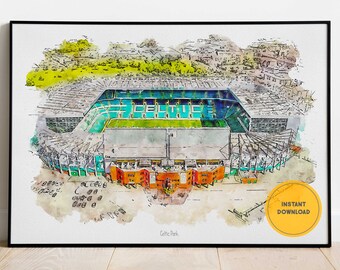 Poster celtico FC, stampa stadio Celtic Park, poster di calcio, decorazione murale, arte murale stampabile, regalo groomsmen
