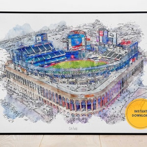 New York Mets Baseball Poster, Citi Field Stadium Print, Printable Wall Art, Sports Wall Decor, Instant Download, Gift for Him