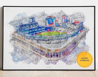 New York Mets basebollaffisch, Citi Field Stadium-tryck, utskrivbar väggkonst, sportväggdekor, omedelbar nedladdning, present till honom