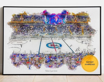 New York Rangers, Madison Square Garden Stadion Druck, Hockey-Wand-Dekor, druckbare Wandkunst, sofortiger Download