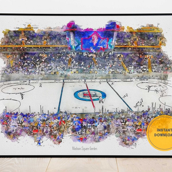 New York Rangers Print, Madison Square Garden Stadium Print, Hockey Wall Decor, Printable Wall Art, Instant Download