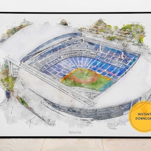 Miami Marlins Baseball Poster, Marlins Park Stadium Print, Printable Wall Art, Sports Wall Decor, Instant Download, Gift for Him