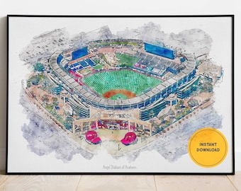 Honkbalposter Los Angeles Angels, Angel Stadium-print, afdrukbare muurkunst, sportmuurdecoratie, Instant Download