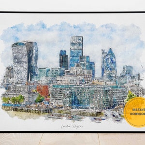 Horizonte de Londres, Inglaterra, decoração de parede com paisagem urbana, impressão artística de Londres, arte para impressão, download instantâneo