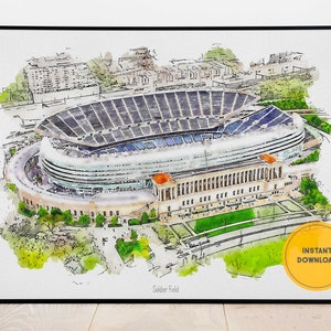 Chicago Bears Poster, Soldier Field Stadium Print, Groomsmen Gift, Printable Wall Art, Household Decor