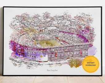 Póster de los Miami Dolphins, Impresión del Miami Orange Bowl, Decoración de la pared de los huracanes, Arte mural imprimible, Regalo de graduación