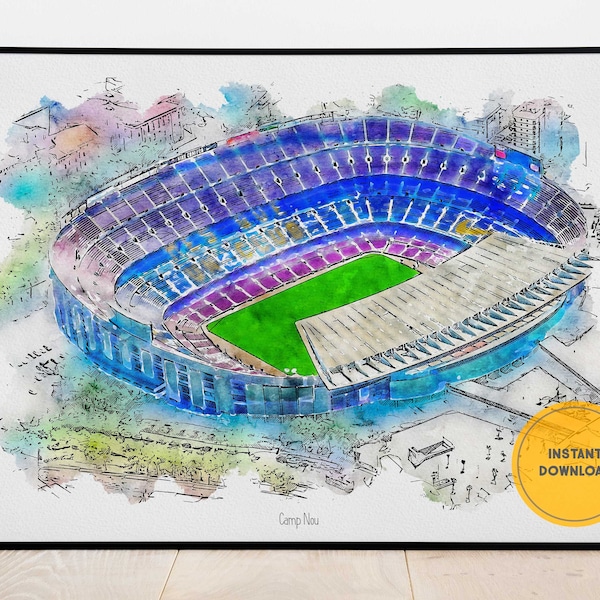 FC Barcelona Camp Nou Stadium Print, Soccer Poster, Wall Decor, Printable Wall Art, Instant Download