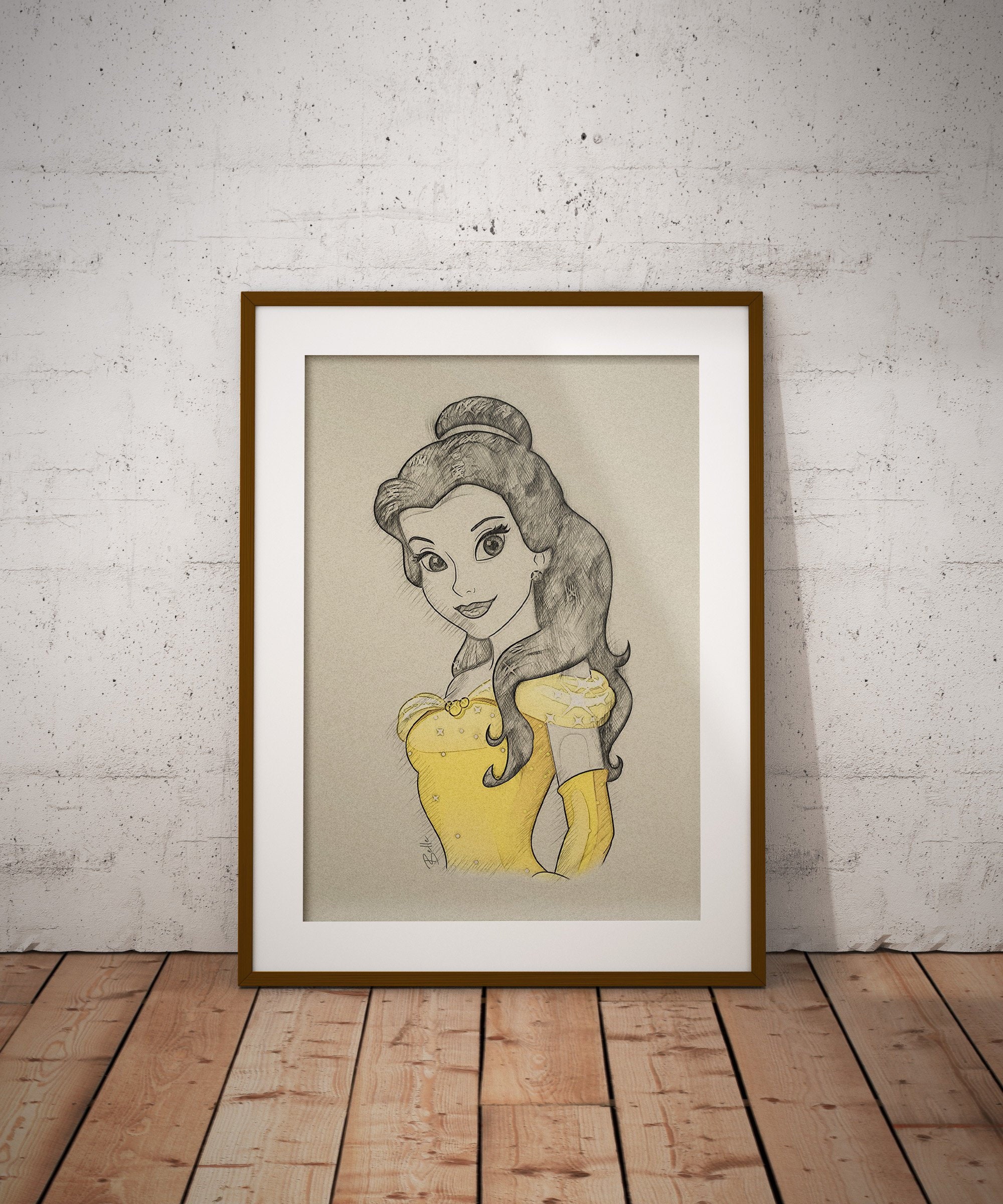 Princess Belle Print Disney Print Belle Sketch Belle Etsy