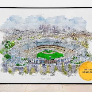 Los Angeles Dodgers Baseball Poster, Dodger Stadium Print, Printable Wall Art, Sports Wall Decor, Instant Download