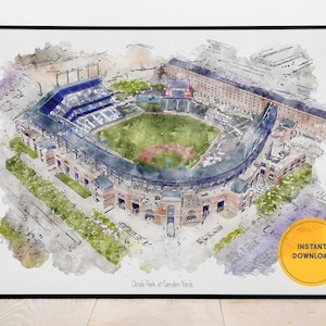 Baltimore Orioles Poster, Oriole Park at Camden Yards Poster, Camden Yards Print, Bathroom Wall Decor, Housewarming Gift