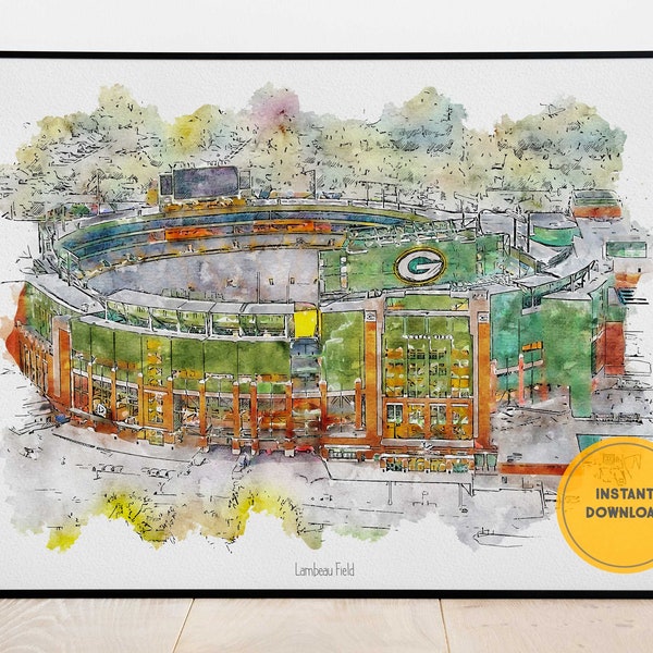 Green Bay Packers Art Print, Sports Decor, Football Art Print, Gift for Her, Gift for Him, Instant Download