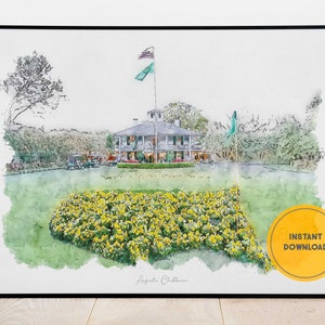Augusta National | Digital Print | Office Decor | Gift for Him | Golf Print | Golf Art | The Masters | Famous Clubhouse | Tiger Woods Print
