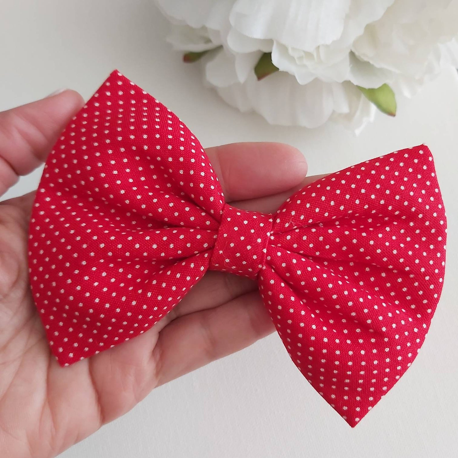 Red and White Polka Dots Hair Bow Fabric Hair Bow Bow Tie Etsy