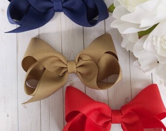Back to School Hair Bow, Solid Color Hair Bow, Boutique Hair Bow, Girls Hair Bows, Toddler Hair Bow, 4 Inch Hair Bow, Uniform Hair Bows