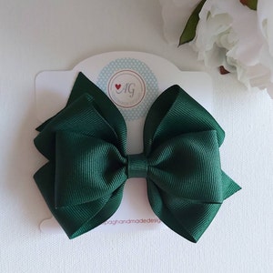 CHOOSE YOUR STYLE Forest Green Hair Bow, Back to School Hair Bow, Uniform Hair Bow, 4 Inch Hair Bow, Girls Hair Bow, Toddler Hair Bow