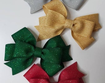 Glitter Hair Bow, Red, Green, Gold and Silver Glitter Hair Bow, 3 Inch Christmas Hair Bow, Girls Hair Bows, Toddler Hair Bows, Baby Headband